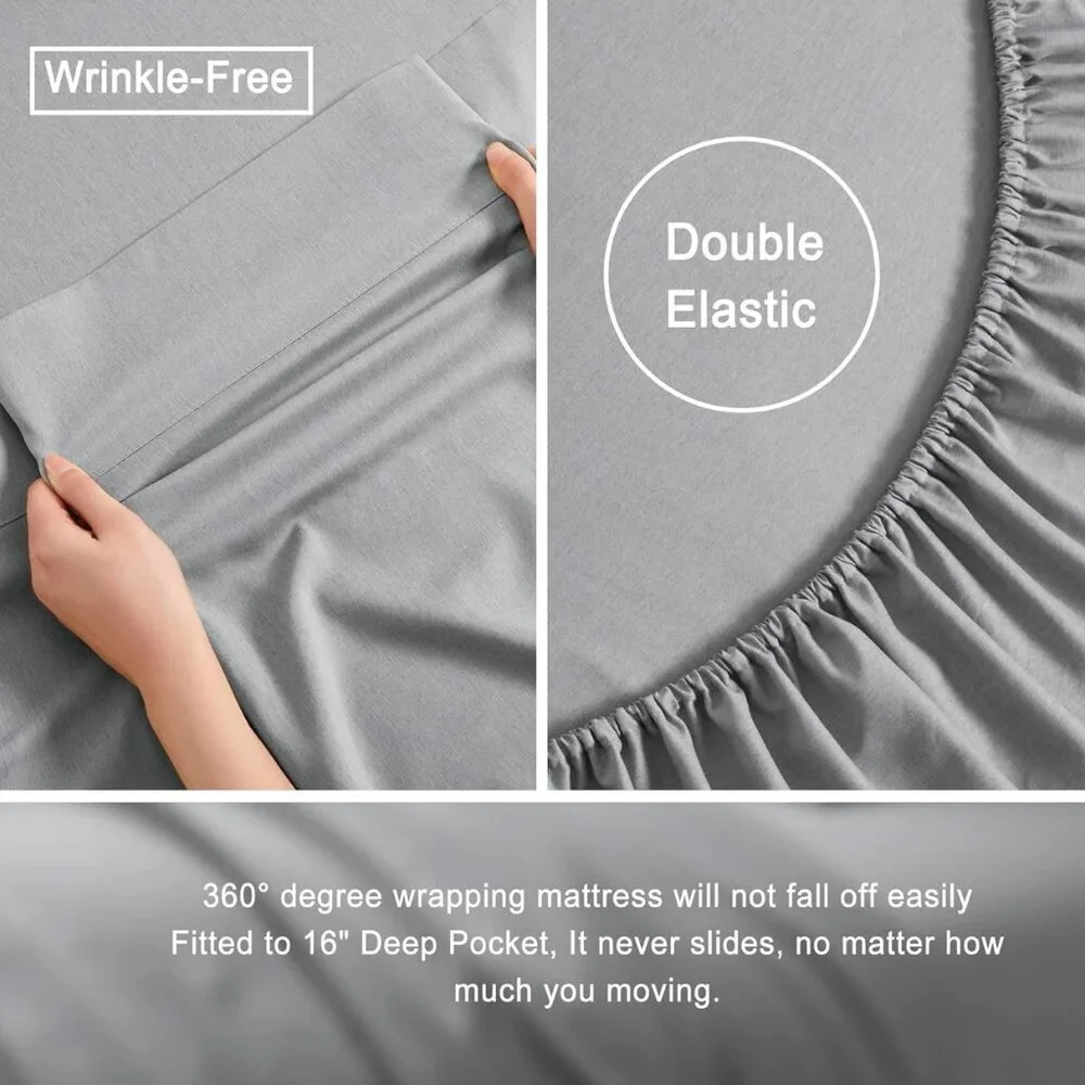 Queen Cooling Sheets Set COMFLIVE 4PC Rayon Cool Fiber Deep Pocket Bedding Silky